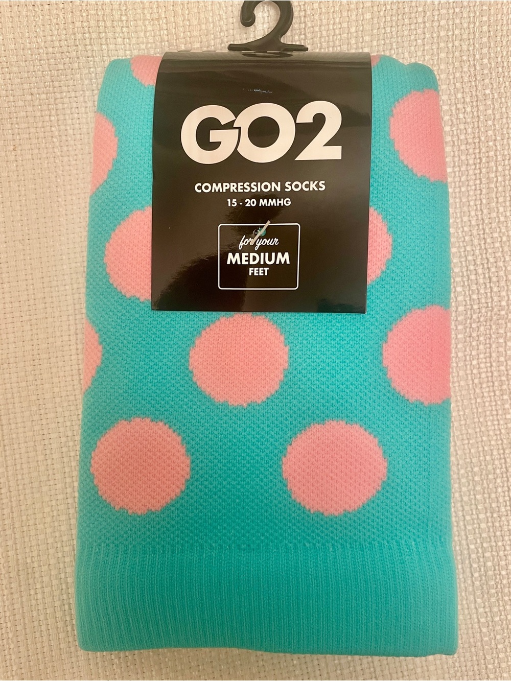 15-20mmHg Turquoise with Pink Polka Dot Compression Socks NWT size Medium